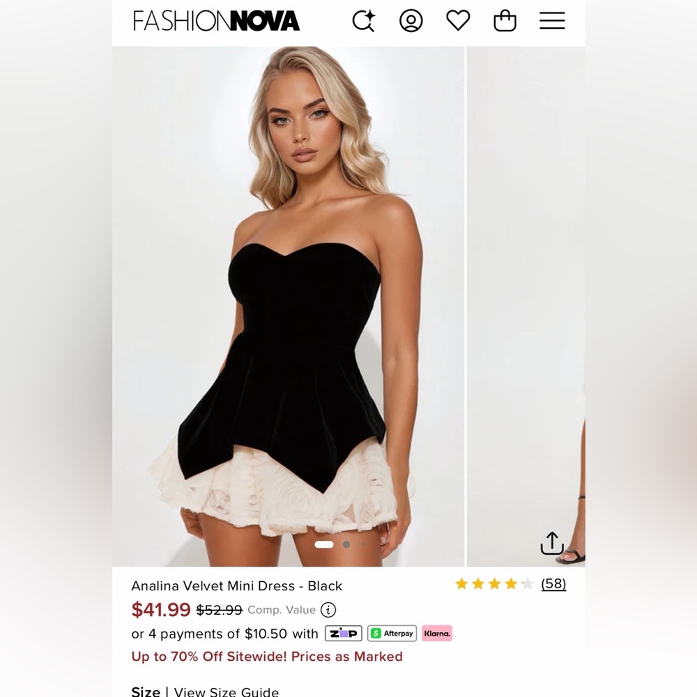 Fashion Nova Black and Cream Velvet Mini Dress